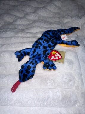 Ty Lizzy Blue and Black Leopard-Print Plush Lizard